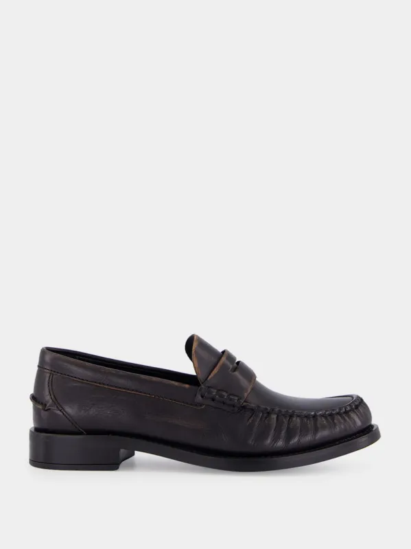 Black Leather Loafers made by Prada