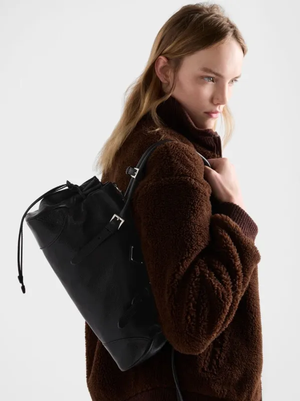 Black Bonnie Medium Leather Tote made by Prada