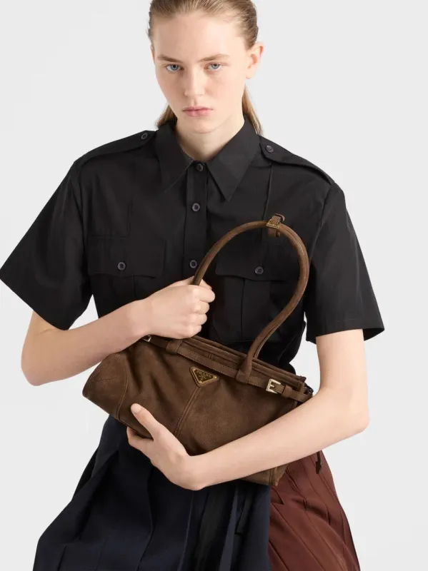 Cocoa Brown Bonnie Leather Handbag made by Prada