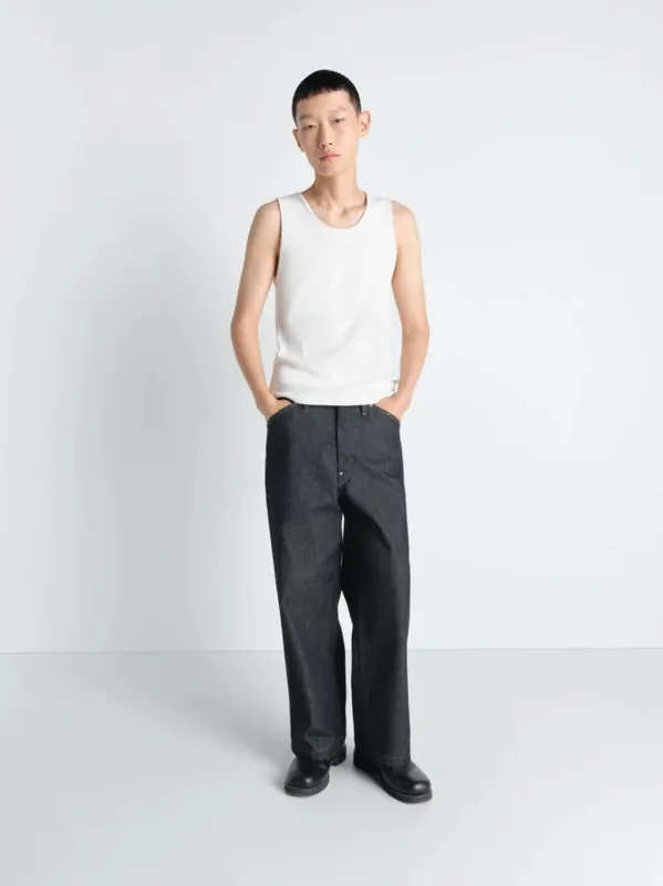 Milk White Ribbed Cotton Linen Tank Top made by Lemaire