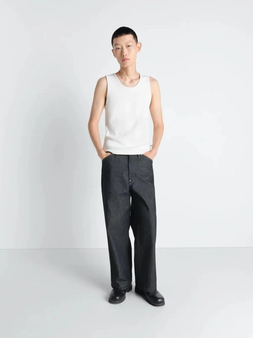 Milk White Ribbed Cotton Linen Tank Top sold by Fashion Clinic