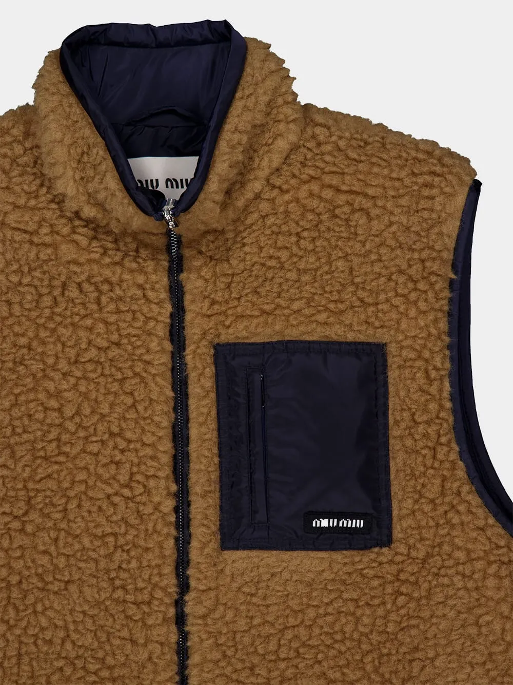 Camel and Royal Blue Teddy Down Vest sold by Fashion Clinic product image thumbnail 5