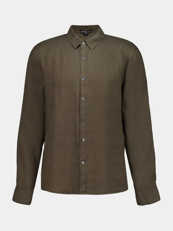 Army Green Classic Linen Shirt made by James Perse