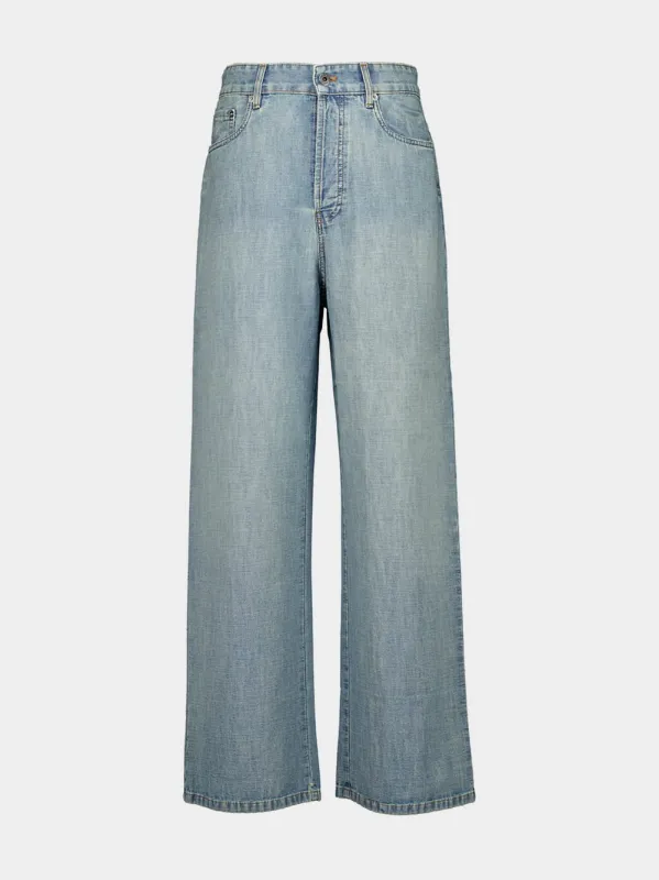 Light Blue Chambray High-Rise Jeans made by Miu Miu