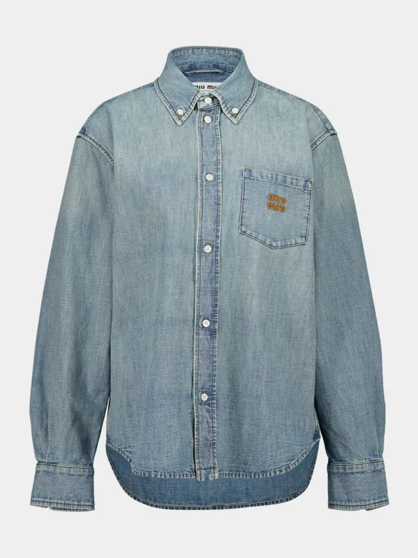 Light Blue Chambray Oversized Shirt made by Miu Miu