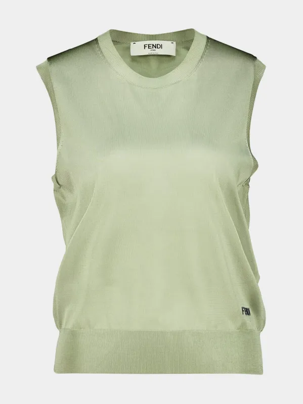 Light Green Shiny Knit Viscose Pullover made by Fendi