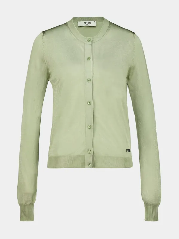 Light Green Viscose Knit Cardigan made by Fendi