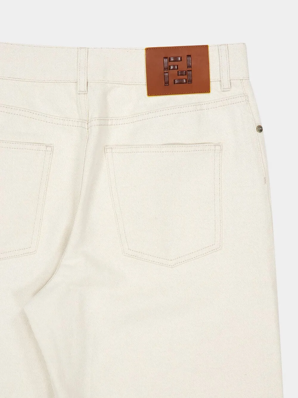 Beige Wide-Leg Denim Jeans with FF Hem Detail sold by Fashion Clinic product image thumbnail 4