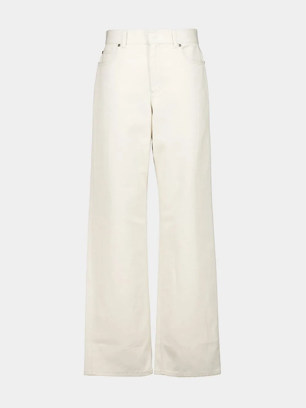 Beige Wide-Leg Denim Jeans with FF Hem Detail sold by Fashion Clinic