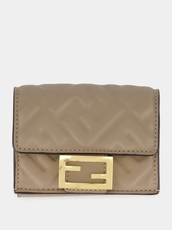 Dove Grey Nappa Leather Micro Trifold Wallet made by Fendi
