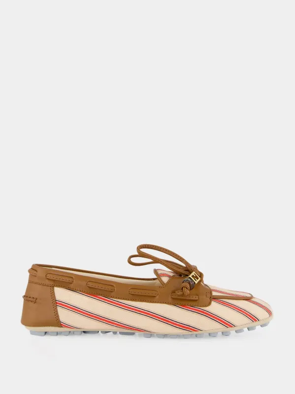 Red and Beige Striped FF Canvas Driving Loafers made by Fendi