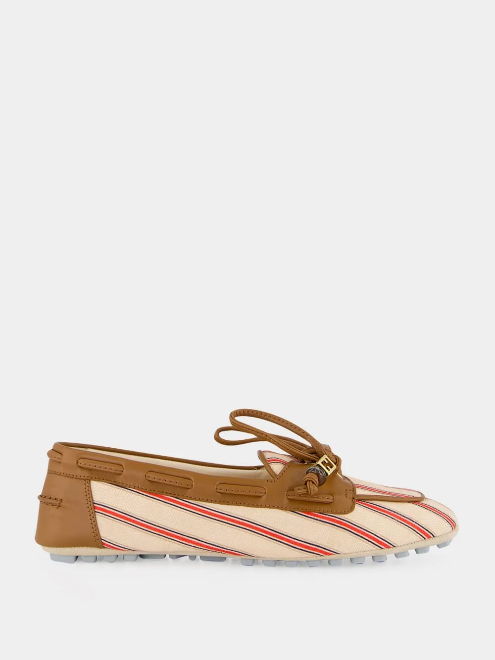 Red and Beige Striped FF Canvas Driving Loafers sold by Fashion Clinic