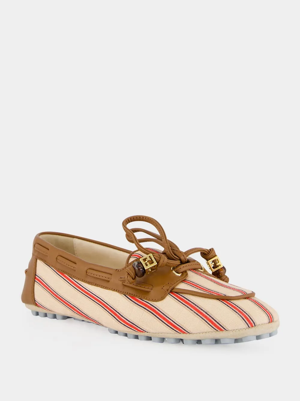 Red and Beige Striped FF Canvas Driving Loafers sold by Fashion Clinic product image thumbnail 2