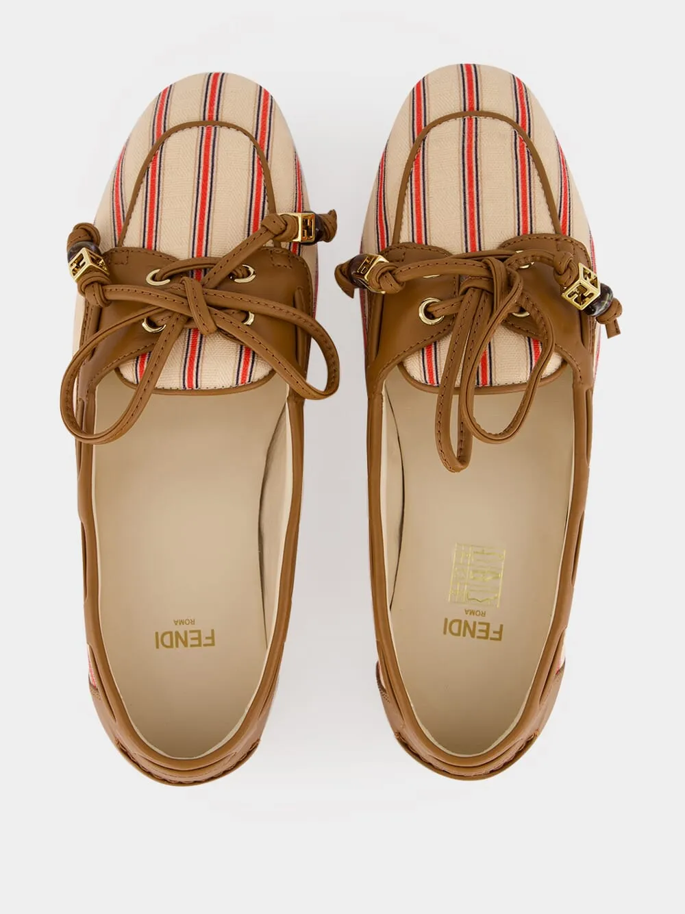 Red and Beige Striped FF Canvas Driving Loafers sold by Fashion Clinic product image thumbnail 4