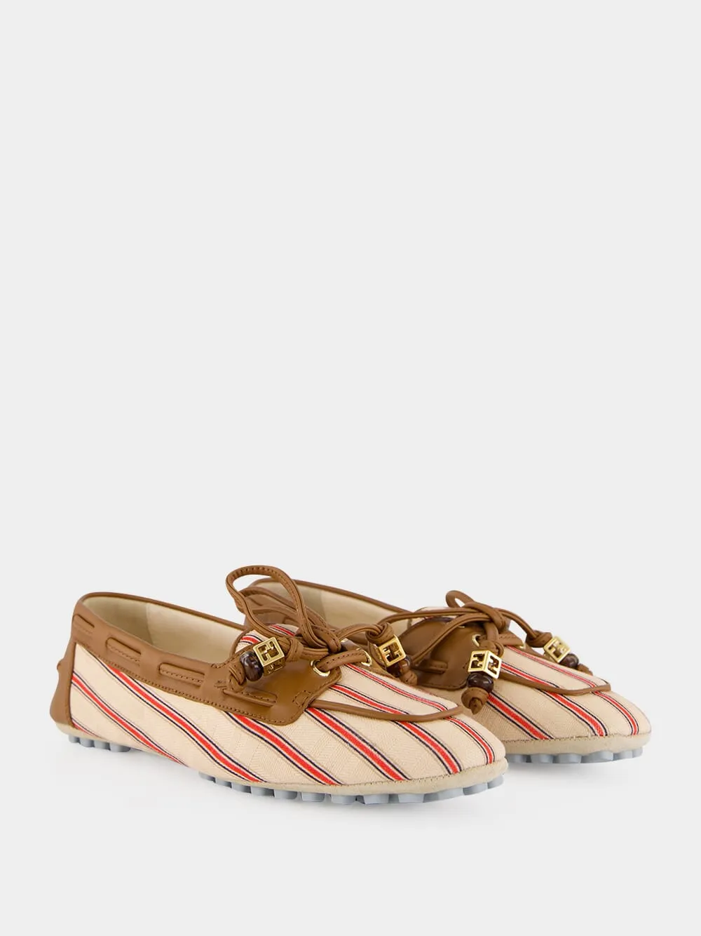Red and Beige Striped FF Canvas Driving Loafers sold by Fashion Clinic product image thumbnail 3