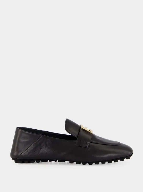 Black Baguette Leather Loafers made by Fendi