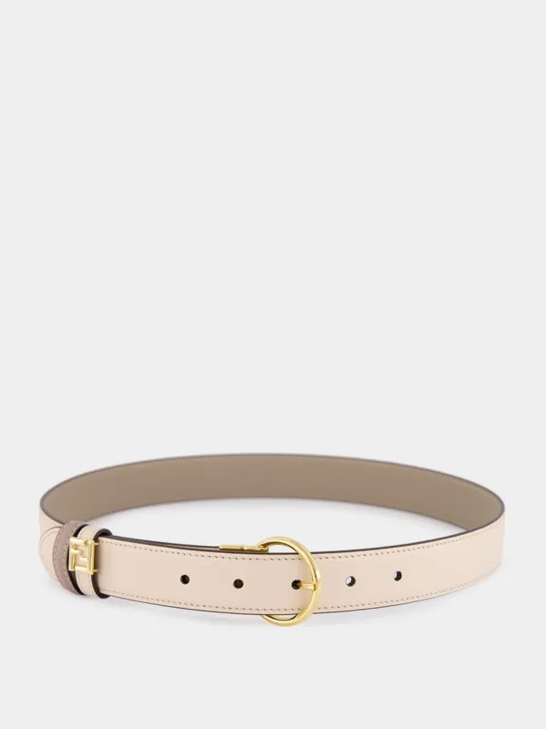 Reversible Dove Grey and Pink FF Leather Belt made by Fendi