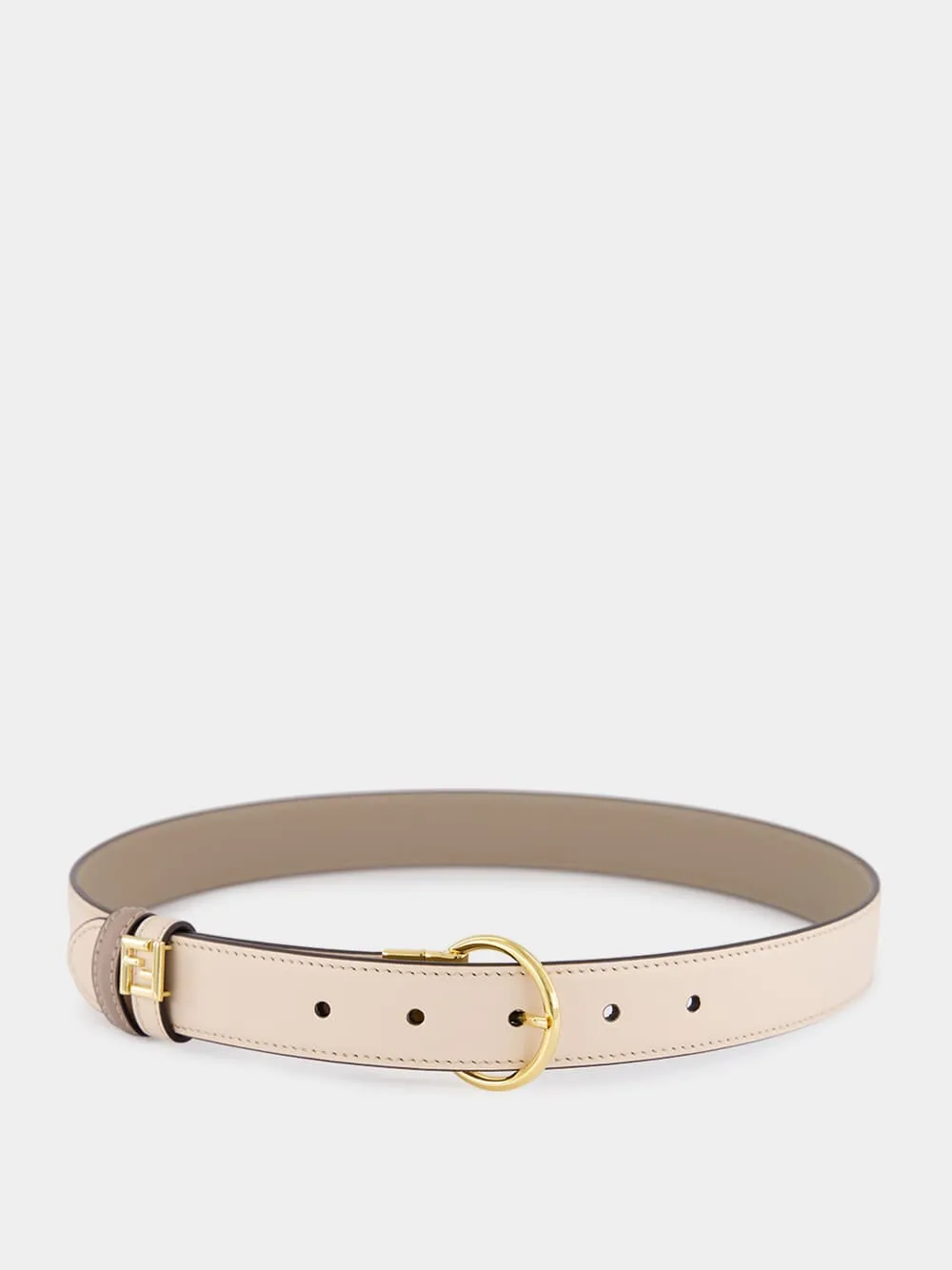 Reversible Dove Grey and Pink FF Leather Belt sold by Fashion Clinic