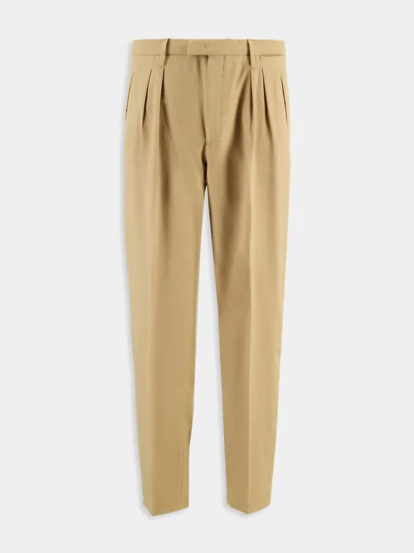 Beige Virgin Wool 2-Pleat Trousers made by Boglioli