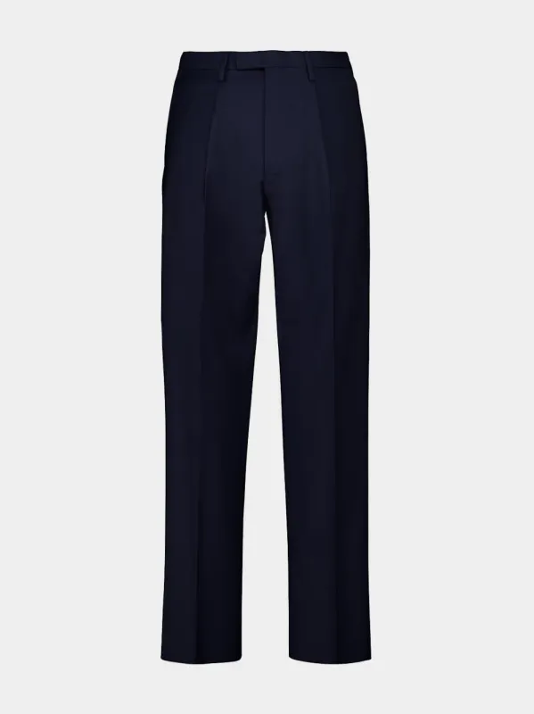 Navy Blue Straight Fit Wool Trousers made by Boglioli