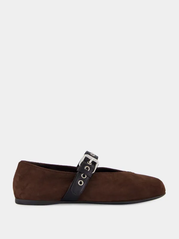 Dark Brown Suede Ballerinas made by Miu Miu