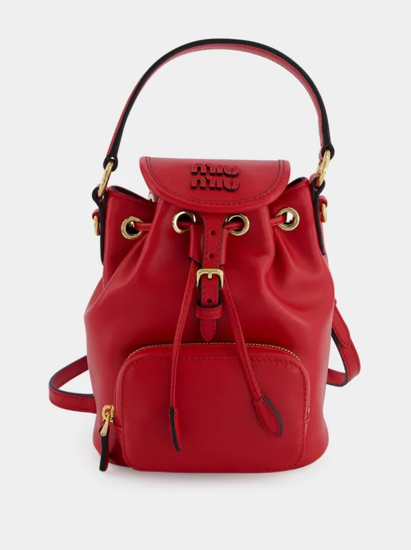 Red Calf Leather Bucket Backpack made by Miu Miu