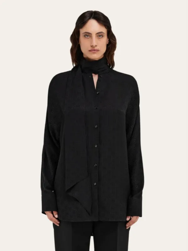 Black Silk Blouse with Sash Collar made by Salvatore Ferragamo