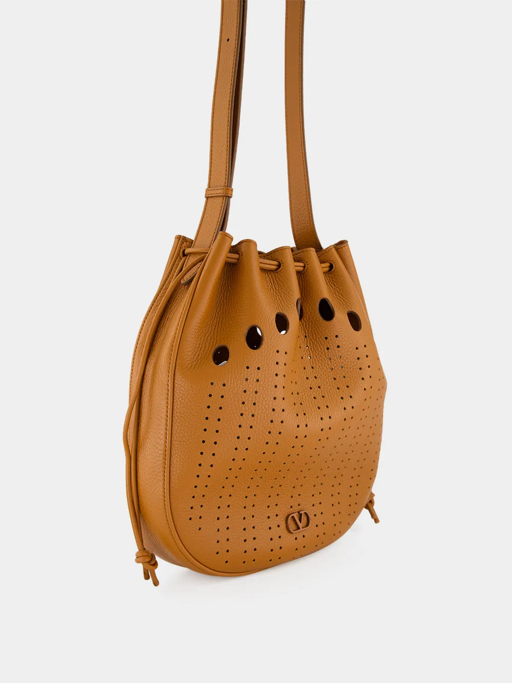 Cuoio Brown Perforated Leather Bucket Bag sold by Fashion Clinic product image thumbnail 2