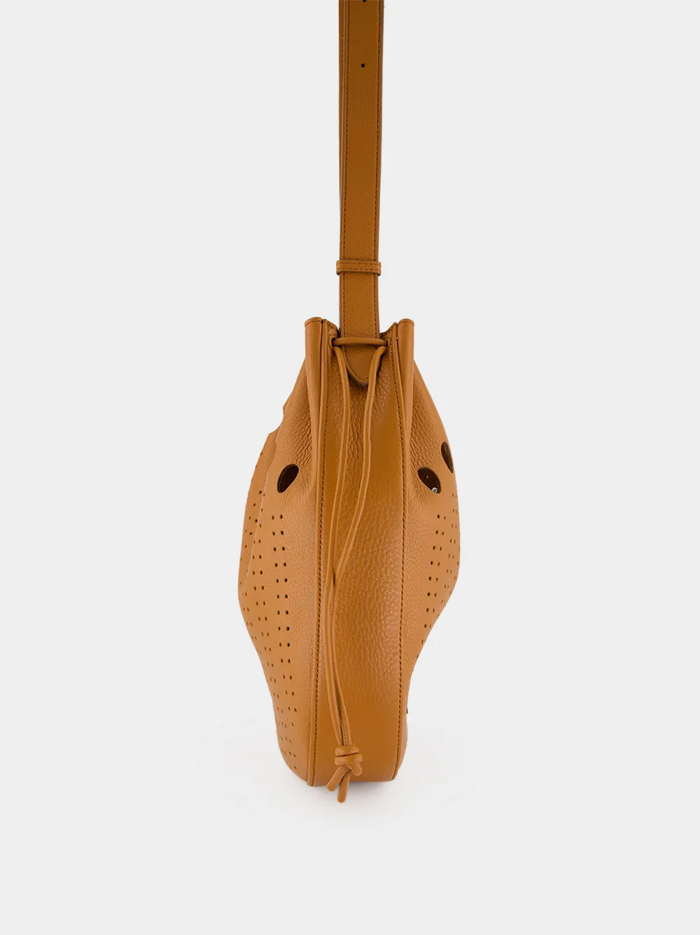 Cuoio Brown Perforated Leather Bucket Bag sold by Fashion Clinic product image thumbnail 3