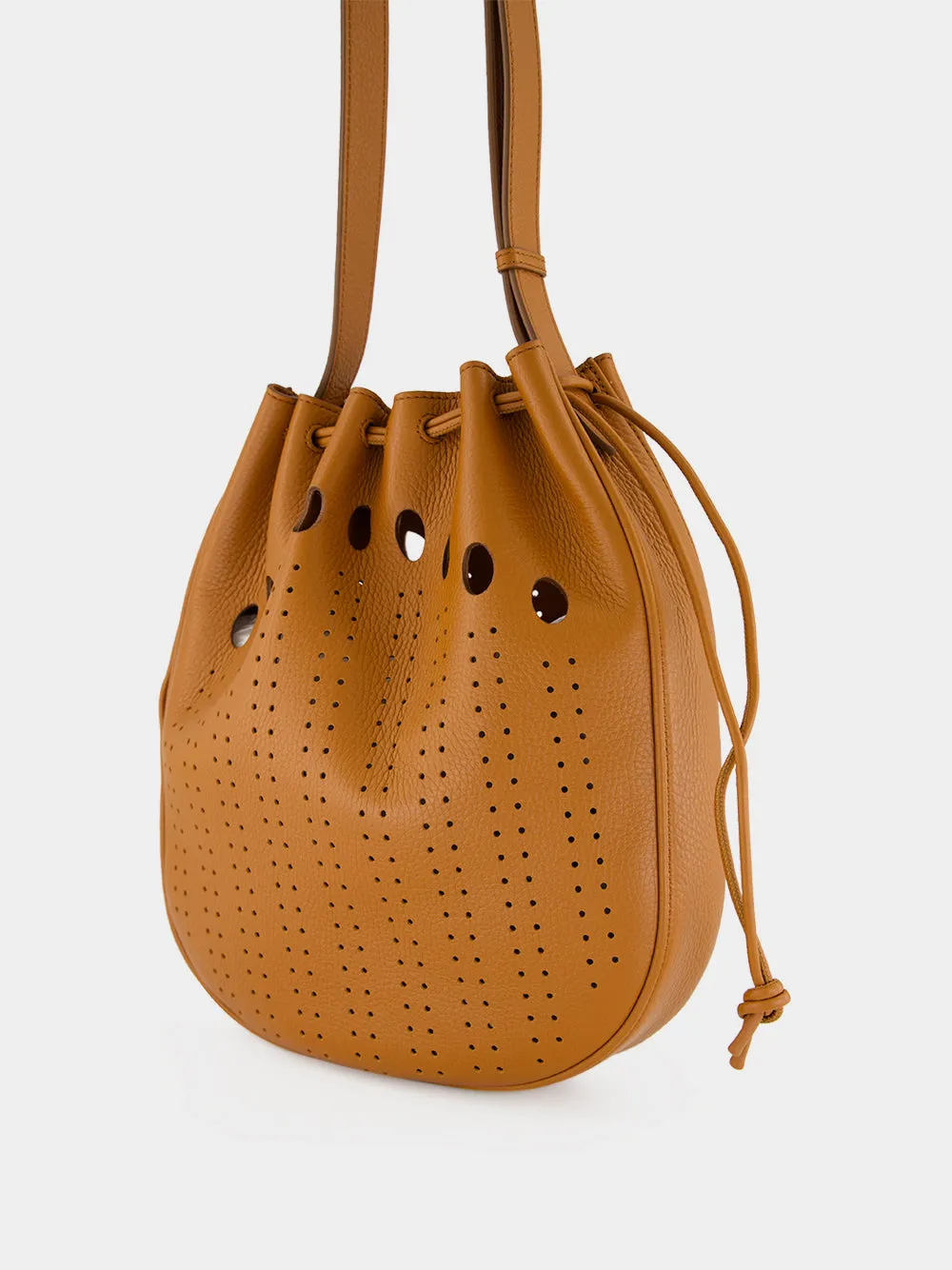 Cuoio Brown Perforated Leather Bucket Bag sold by Fashion Clinic product image thumbnail 4
