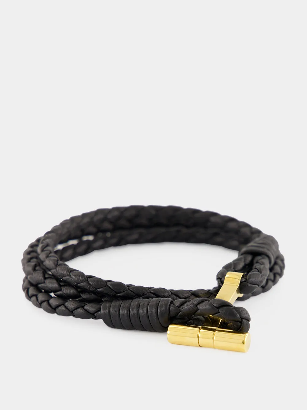 Black Braided Leather T Wrap Bracelet sold by Fashion Clinic product image thumbnail 3