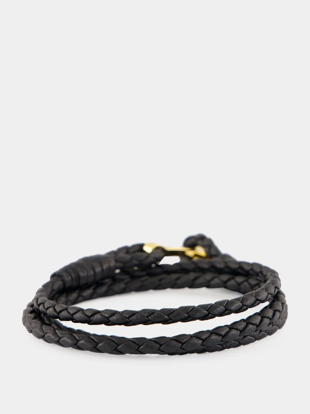 Black Braided Leather T Wrap Bracelet sold by Fashion Clinic product image thumbnail 2