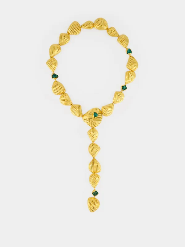 Gold Shells and Emerald Necklace made by Fashion Clinic