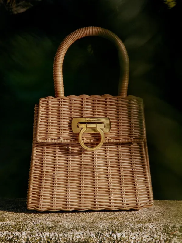 Natural Small Wicker Iconic Top Handle made by Salvatore Ferragamo