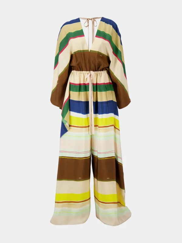 Multicolour Venetian Stripes Silk Jumpsuit made by Fendi