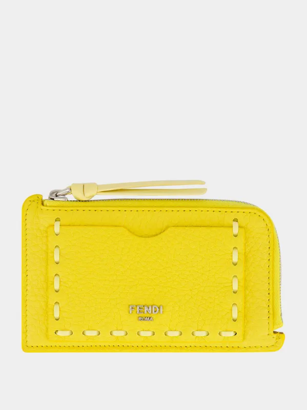 Yellow Leather Stitch Card Holder made by Fendi