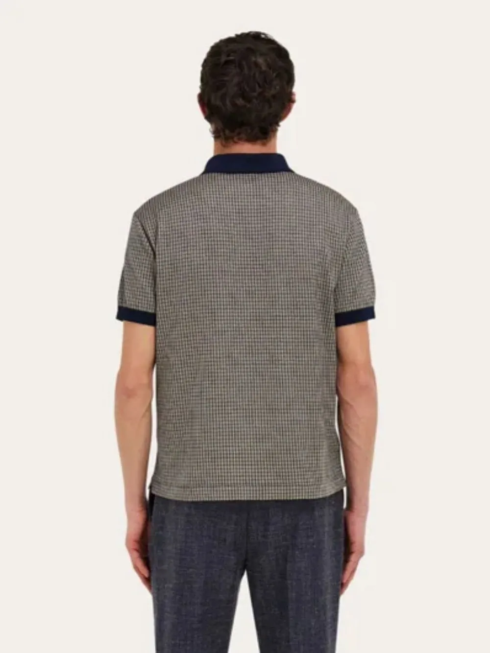 Navy Micro Check Silk Polo sold by Fashion Clinic product image thumbnail 3