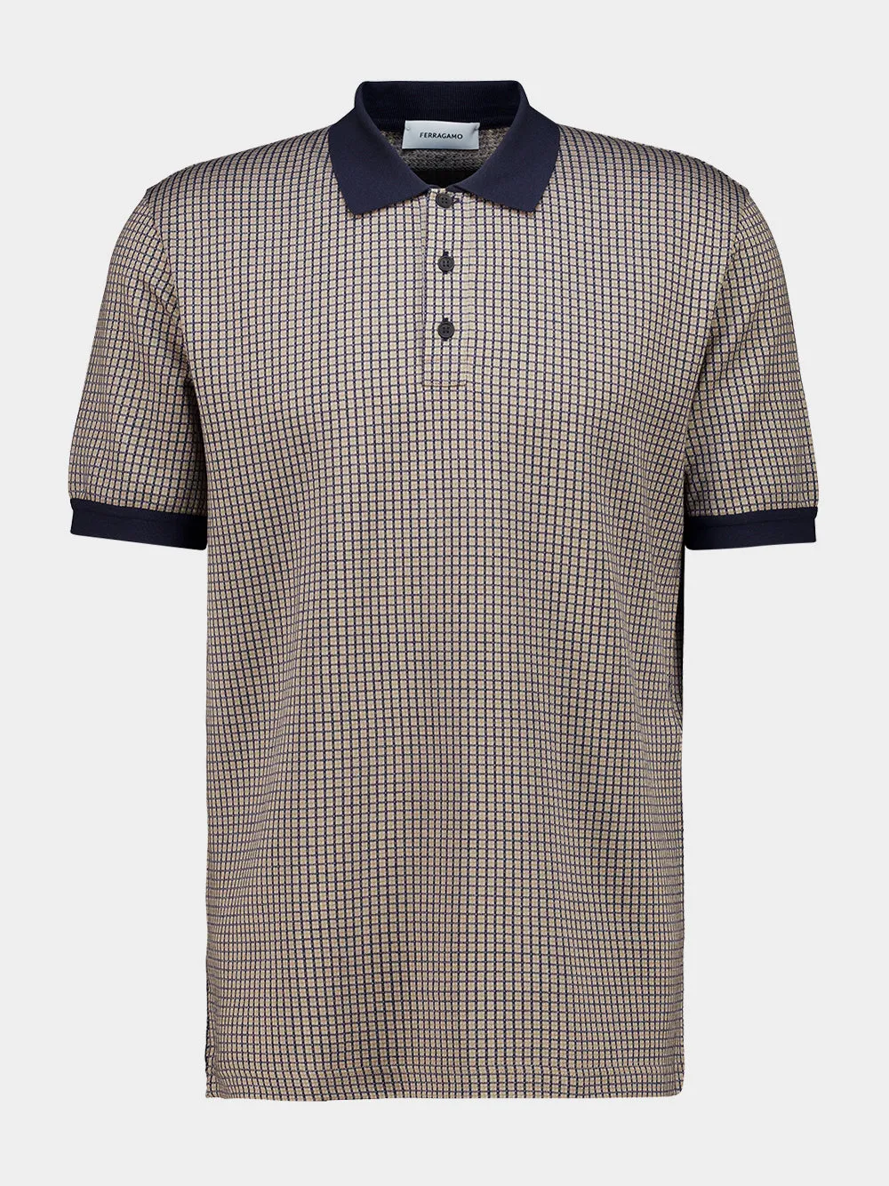 Navy Micro Check Silk Polo sold by Fashion Clinic product image thumbnail 2