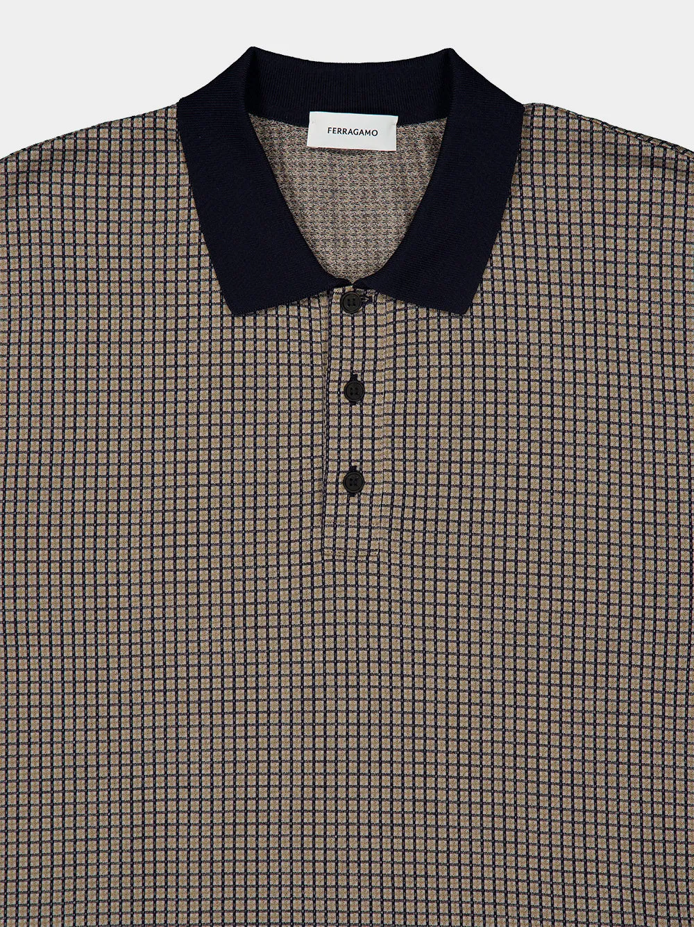 Navy Micro Check Silk Polo sold by Fashion Clinic product image thumbnail 5