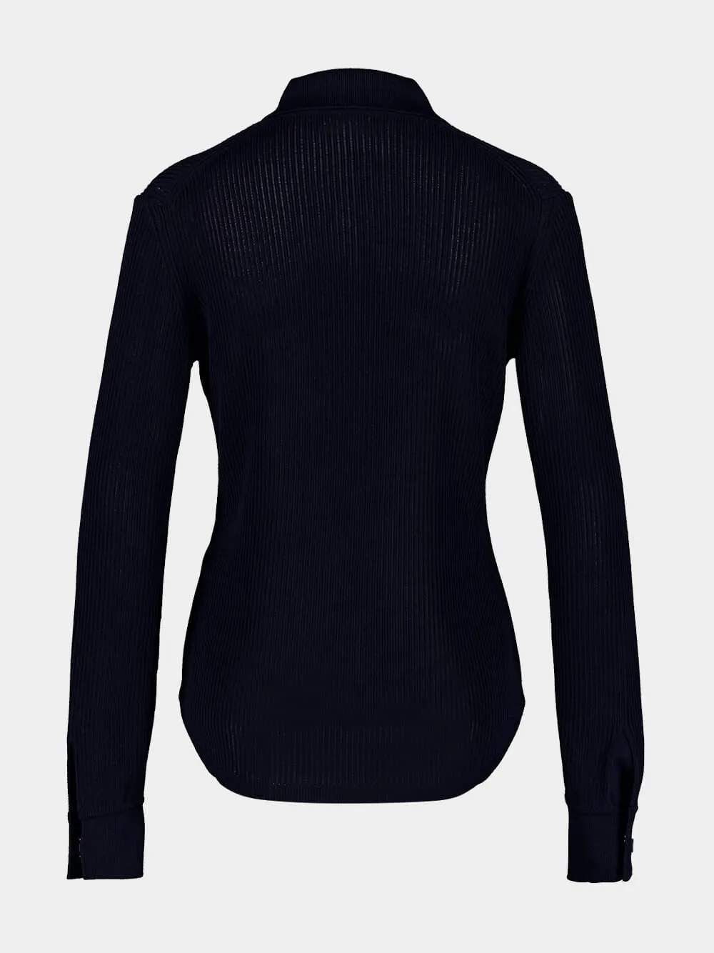 Navy Blue Knitted Long-Sleeve Shirt sold by Fashion Clinic product image thumbnail 4