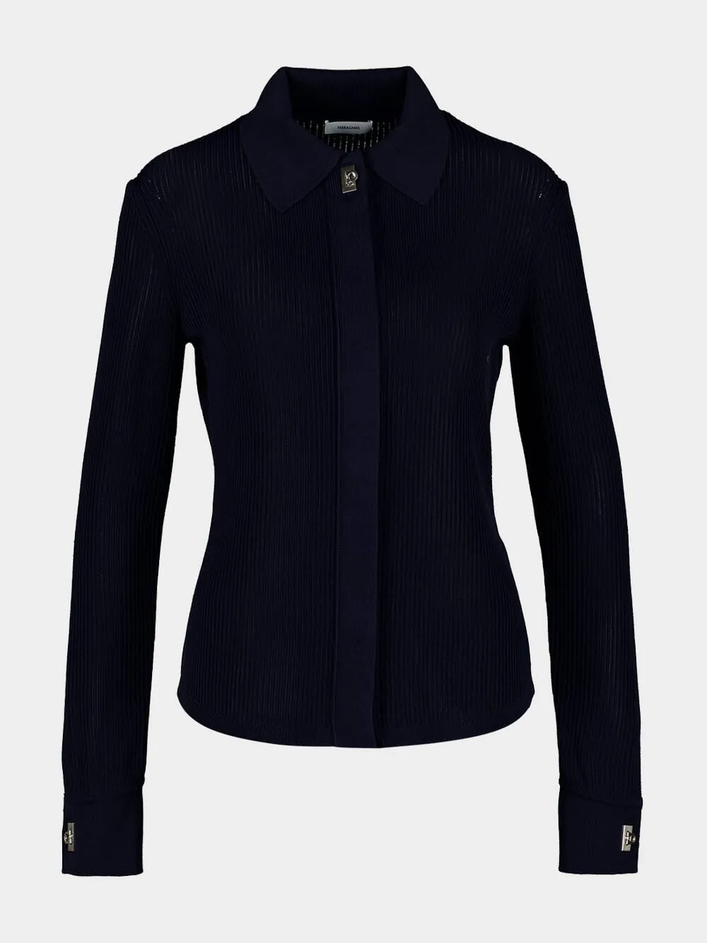 Navy Blue Knitted Long-Sleeve Shirt sold by Fashion Clinic product image thumbnail 2