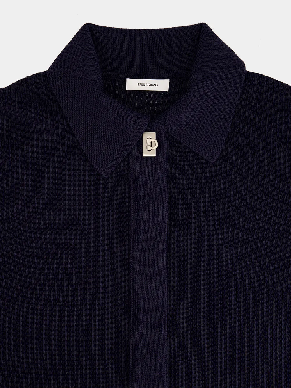 Navy Blue Knitted Long-Sleeve Shirt sold by Fashion Clinic product image thumbnail 5
