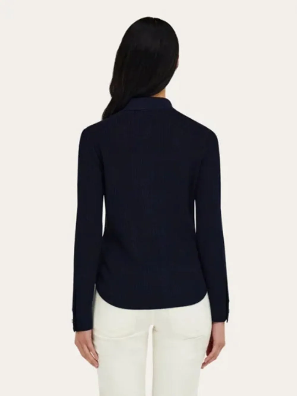 Navy Blue Knitted Long-Sleeve Shirt sold by Fashion Clinic product image thumbnail 3