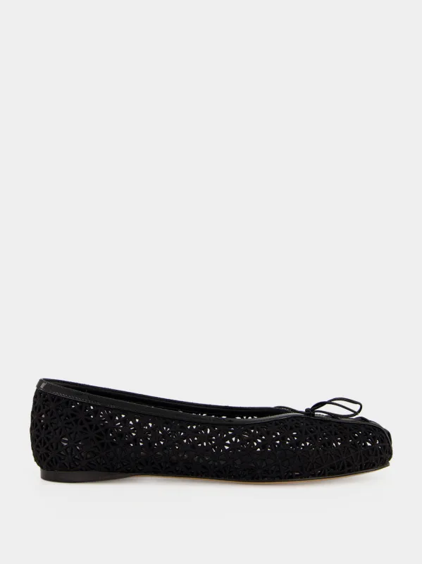 Black Macramé Lace Ballet Flats made by Salvatore Ferragamo