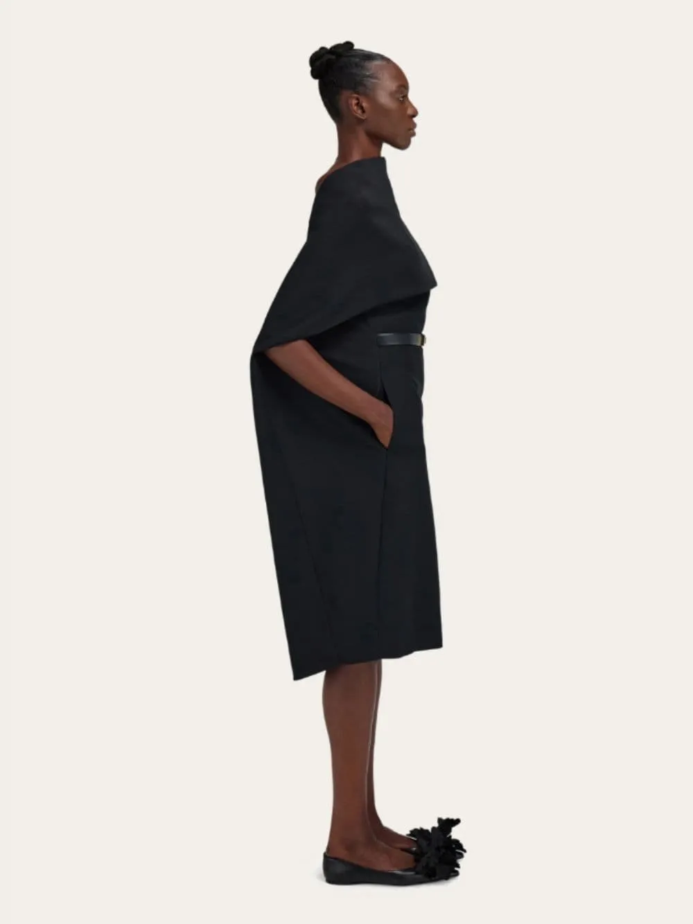 Black Belted Midi Cape Dress sold by Fashion Clinic product image thumbnail 4