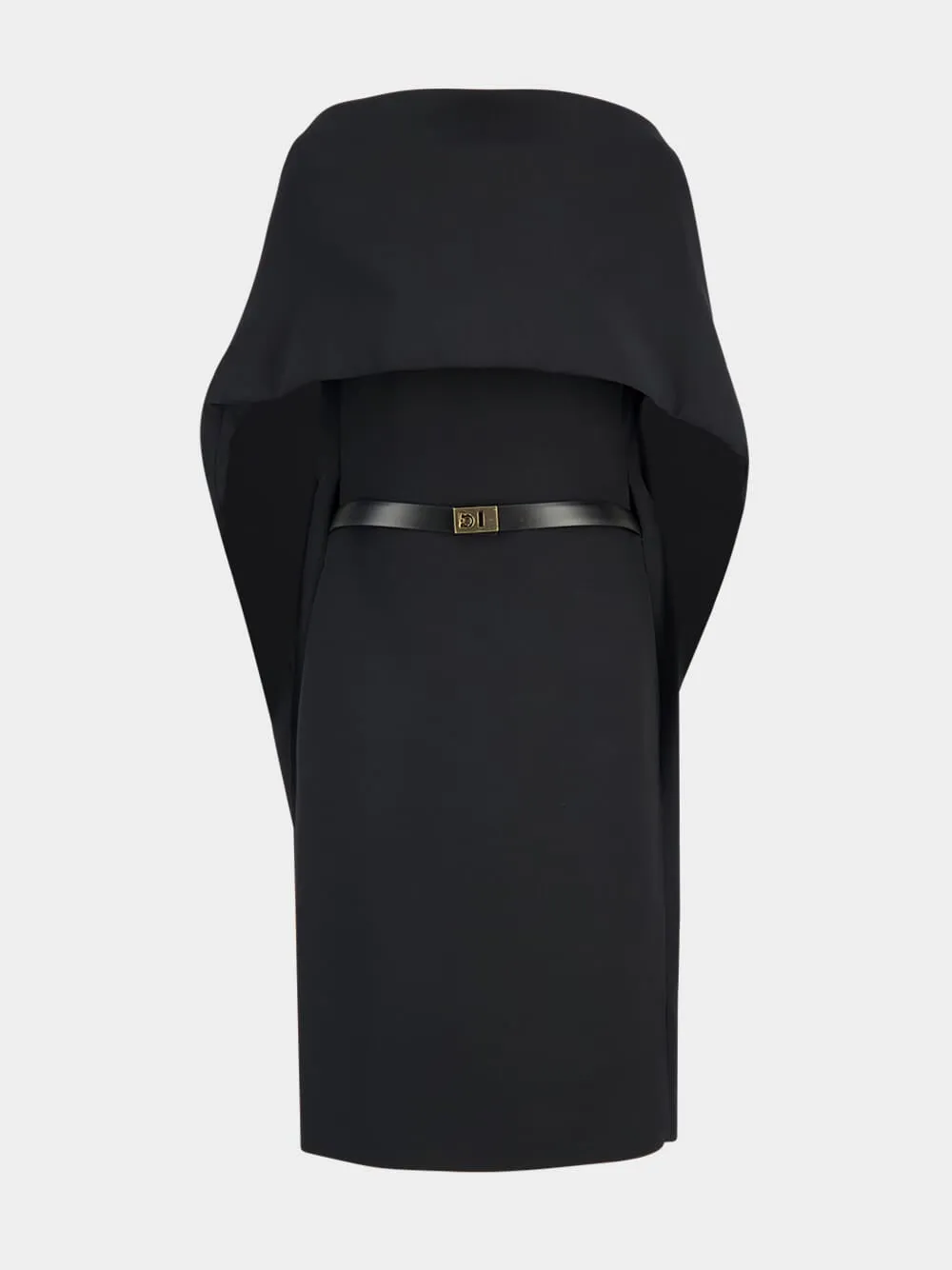 Black Belted Midi Cape Dress sold by Fashion Clinic