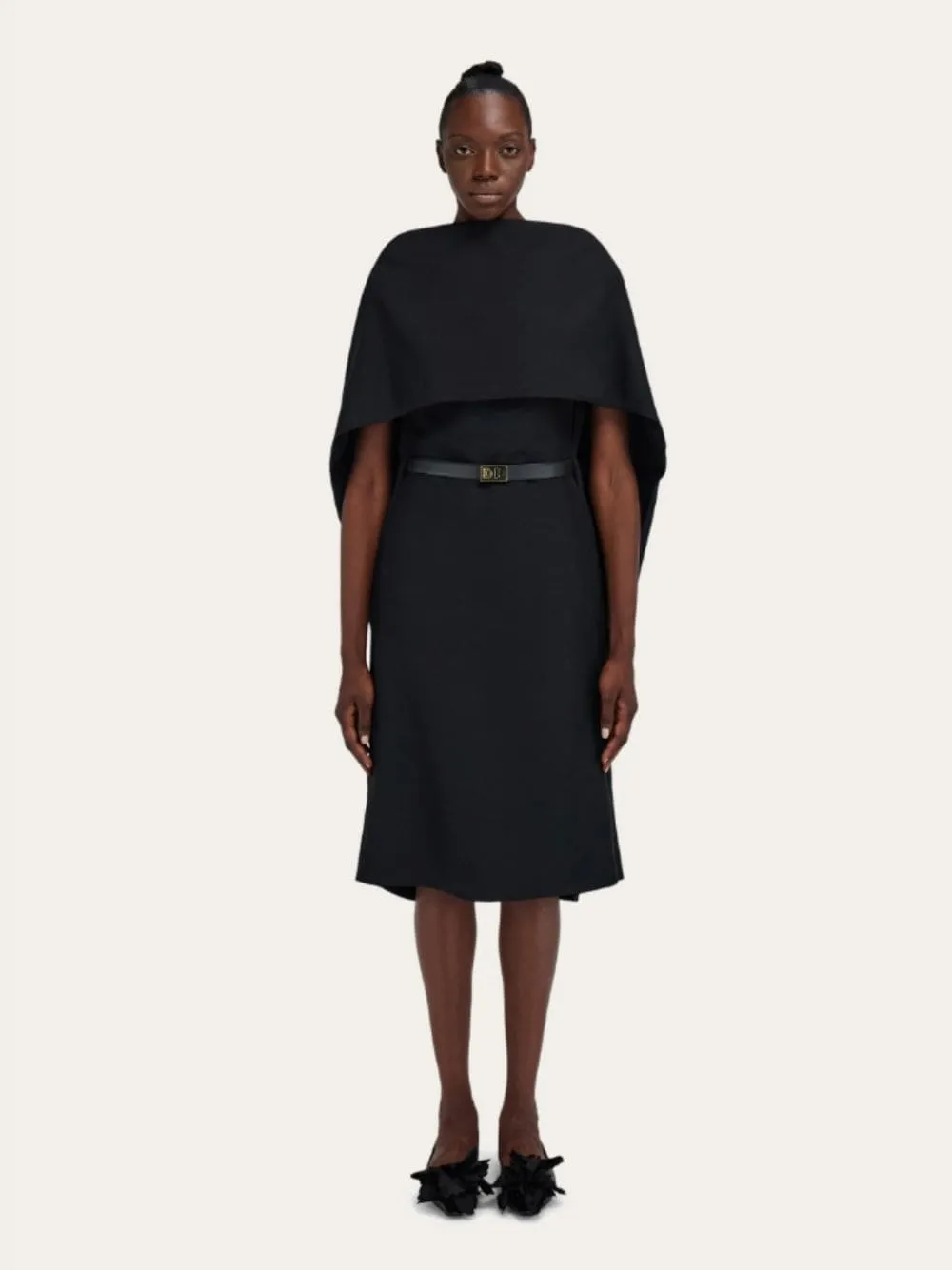 Black Belted Midi Cape Dress sold by Fashion Clinic product image thumbnail 2