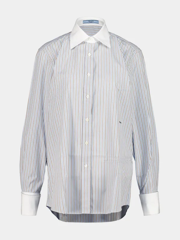 Blue Striped Poplin Long-Sleeved Shirt made by Prada