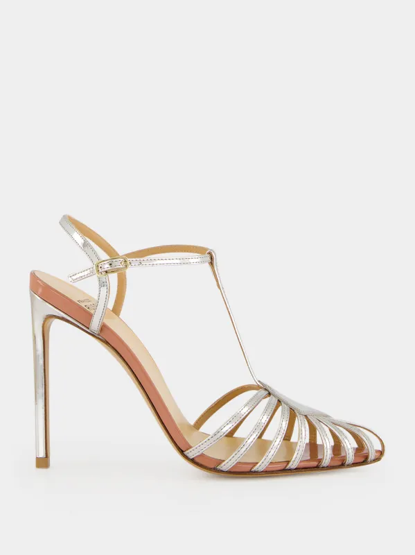 Silver Cage Sandals in Mirrored Leather made by Francesco Russo