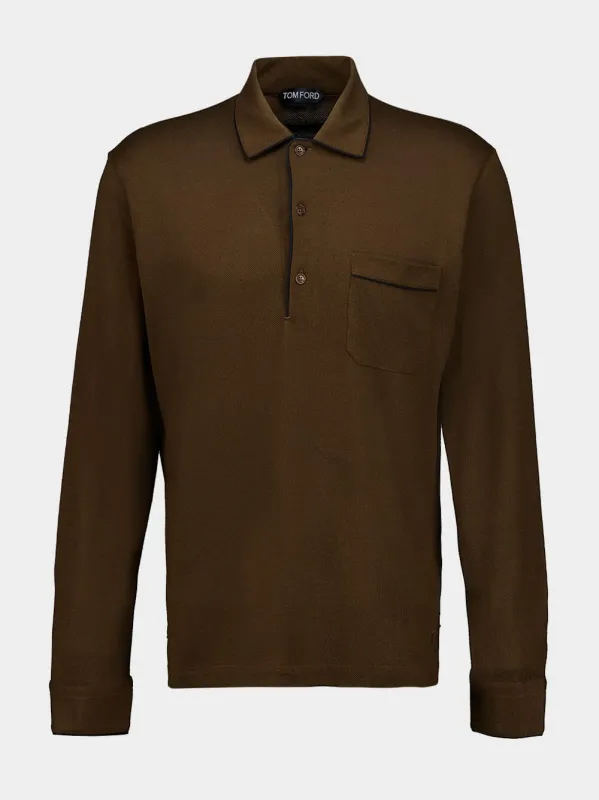 Brown Cotton-Silk Long Sleeve Polo made by Tom Ford